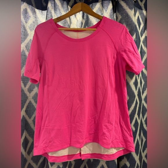 Lululemon Pink Striped Tee with Split Back EST Size 10 - Picture 1 of 6